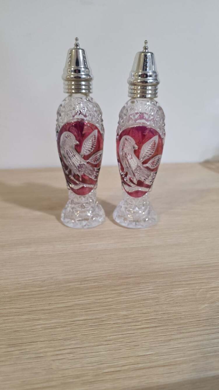 Vintage Hofbauer Ruby Byrdes Collection Lead Crystal Salt & Pepper Shakers